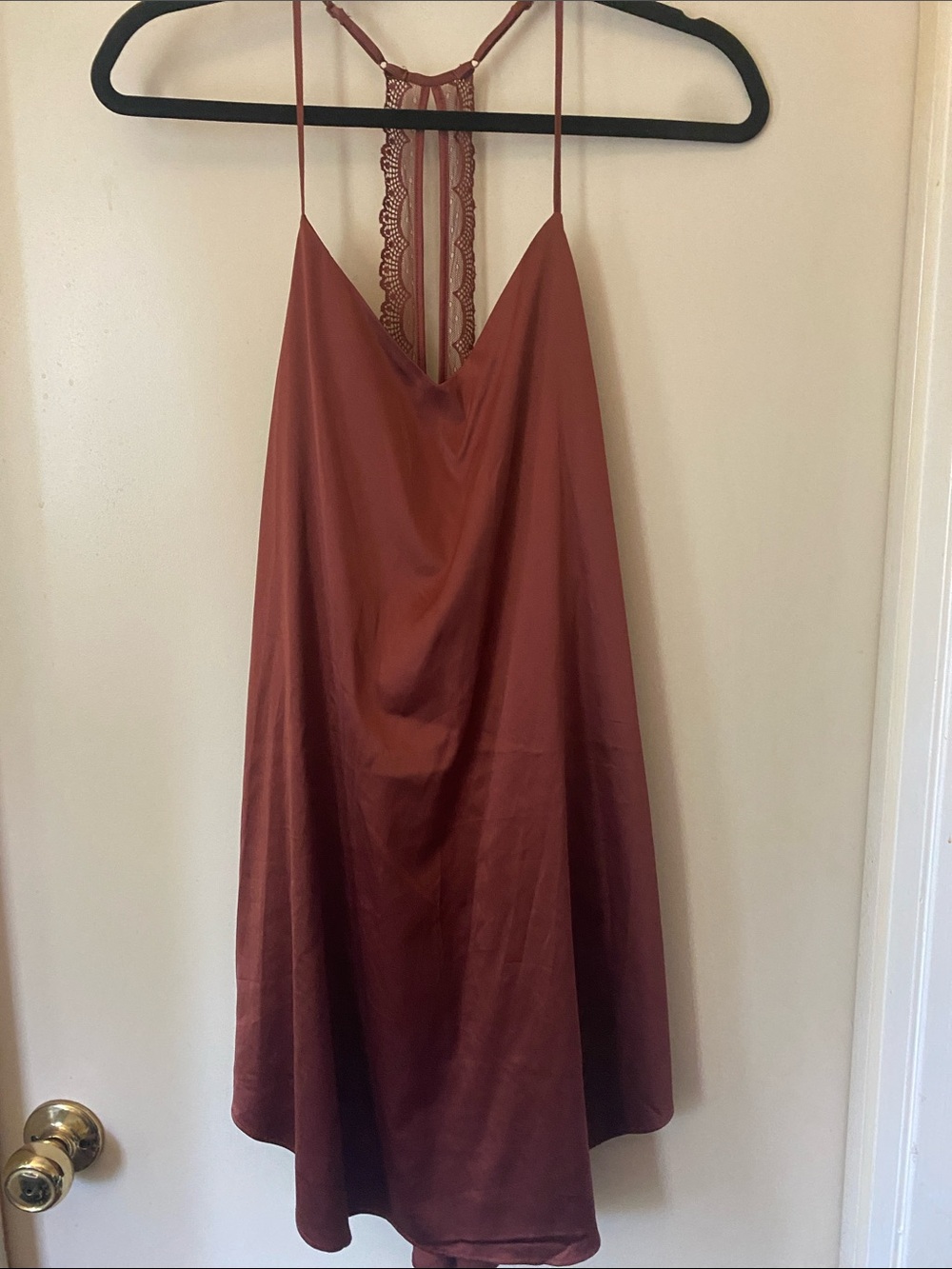 Express Sleeveless Lace-Trim Nightie Slip Dress - Rust Brown